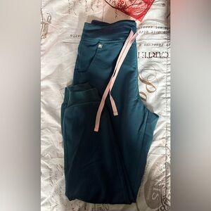 Figs Teal Track Pants with Pink Drawstring